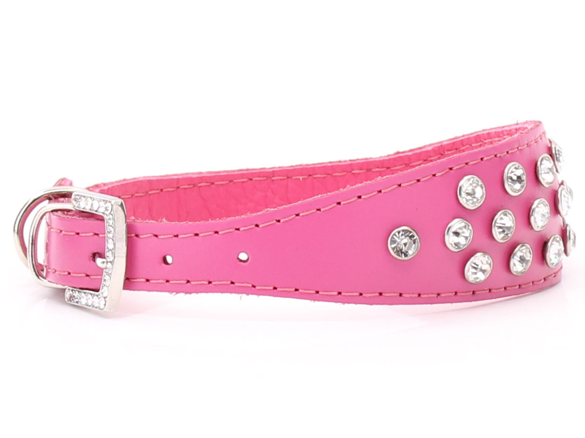 Pink Luxury Crystal Small Leather Dog Collar