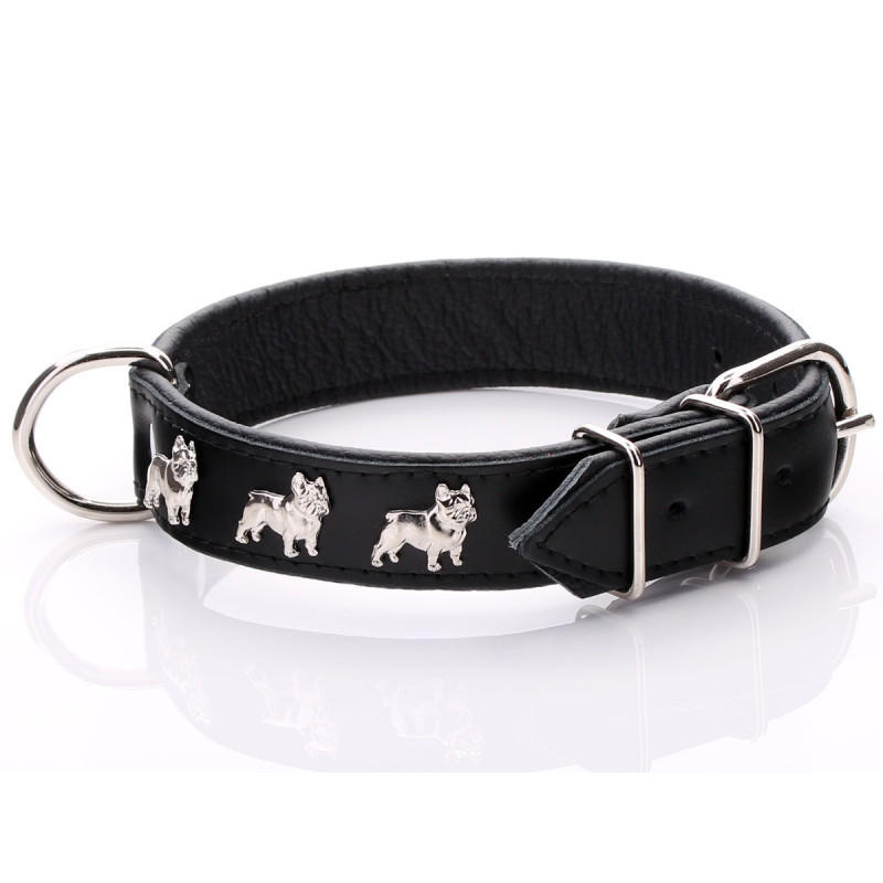 Black French Bulldog Collar with soft leather padding