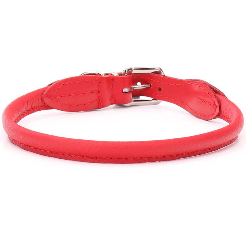 Red Rolled Leather Dog Collar for dogs with long hair