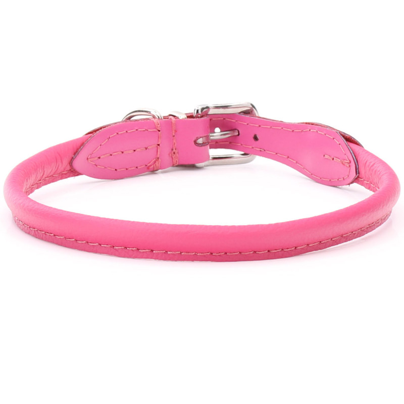 Pink Rolled Leather Dog Collar For Dogs With Long Hair