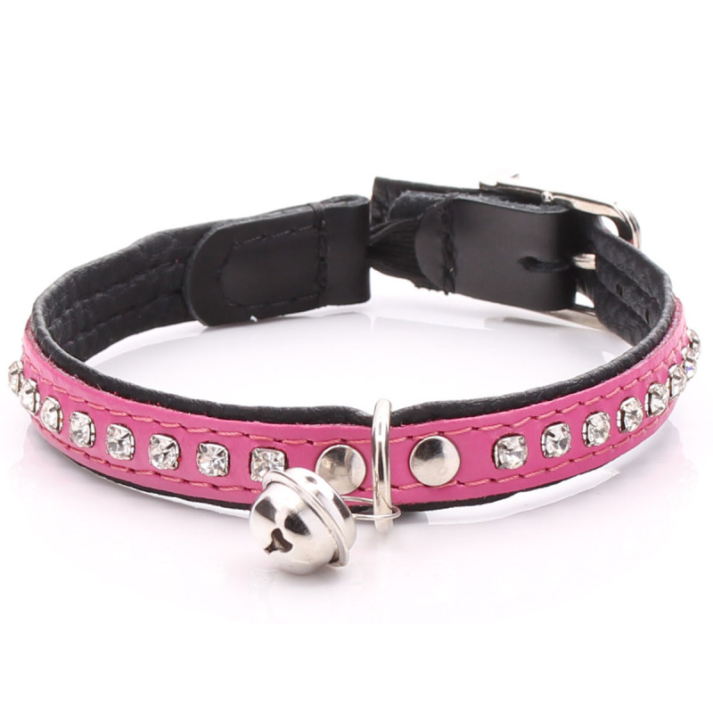 Crystalised Pink Leather Cat Collar with shining crystals