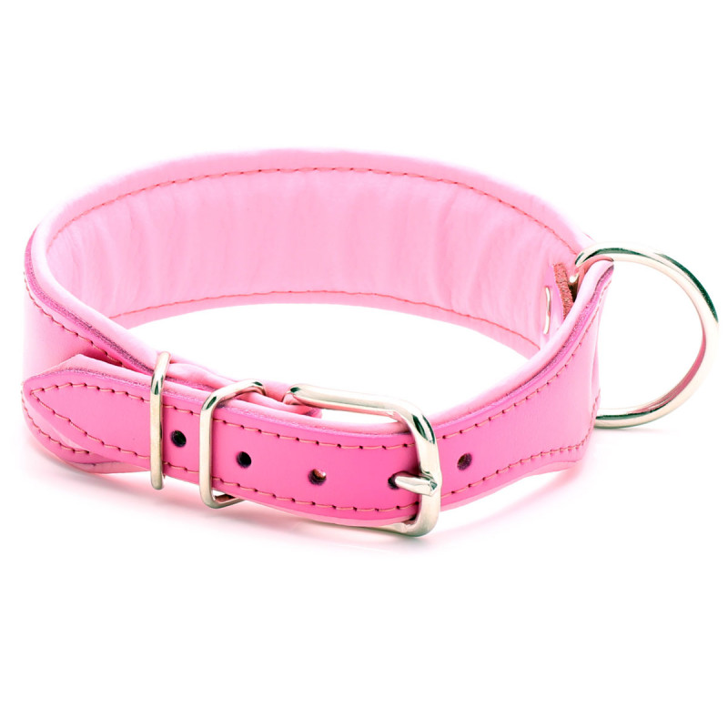 Large Collier Pour Chien En Cuir Rose Bébé Rembourré