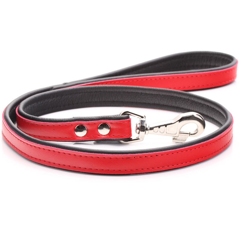 Handmade Red Leather Dog Lead - Optional Personalisation