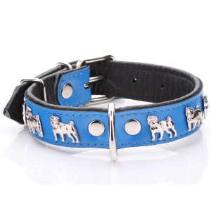 Collare Pug Pelle Blu