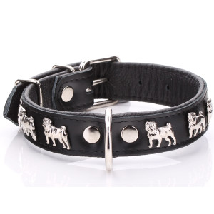 Collar Pug De Cuero Negro