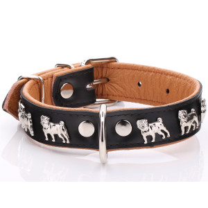 Collar Pug De Cuero Negro Y...