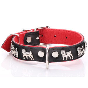 Collar Pug De Cuero Negro Y...