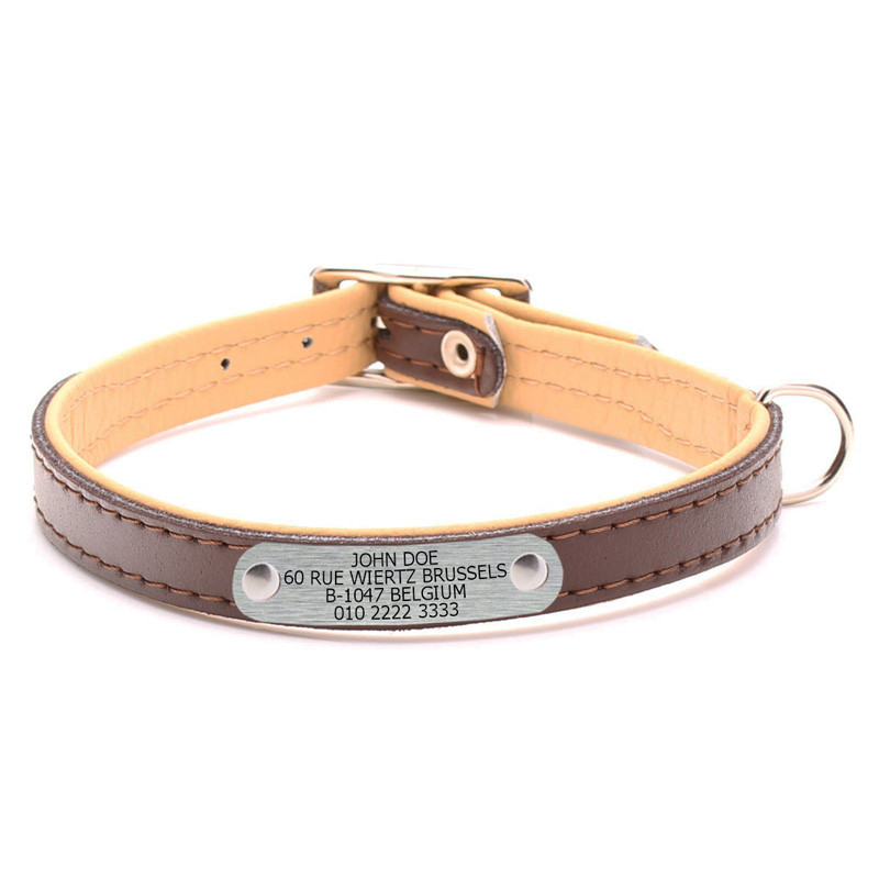 Personalised Leather Dog Collar With Name Tag Built In Attached 