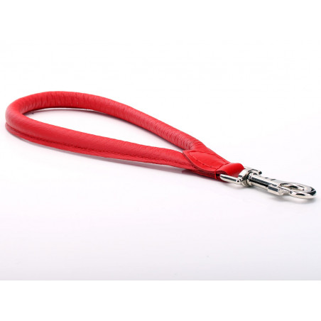 Red Rolled Leather Traffic Handle - short dog lead