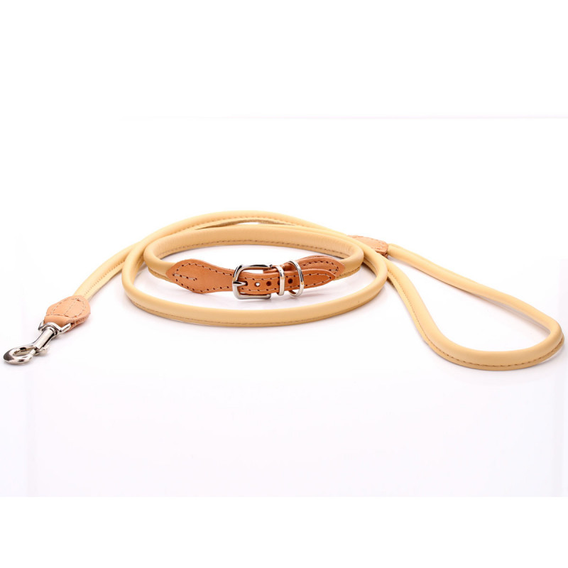 Collar Y Correa De Perro De Piel Laminada Beige