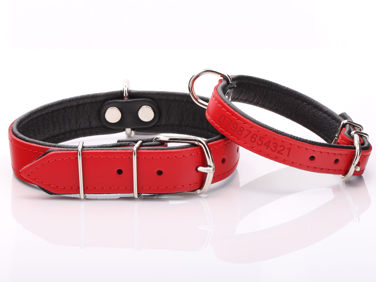 Handmade Red Leather Dog Collar